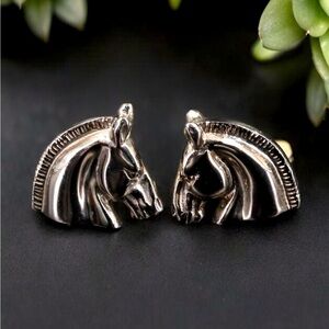 Hermès Horse Head Earrings Silver Toned Metal, COA, Branded Retail Box Vintage